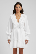 Women’s Mini Dress with V-Neck and Ruffle Trim
