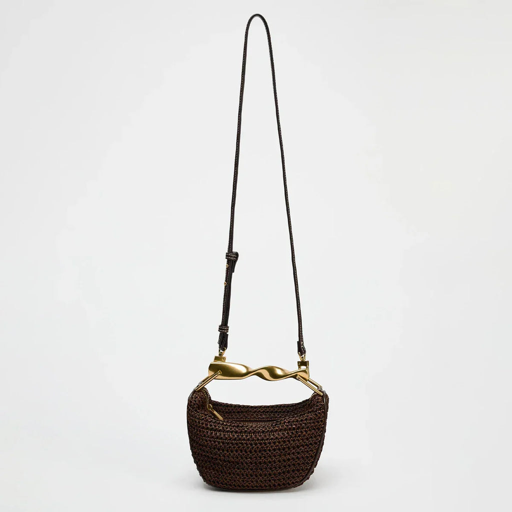 Elegant Håndtaske Flettet Design Brun Metalhank — Image 2