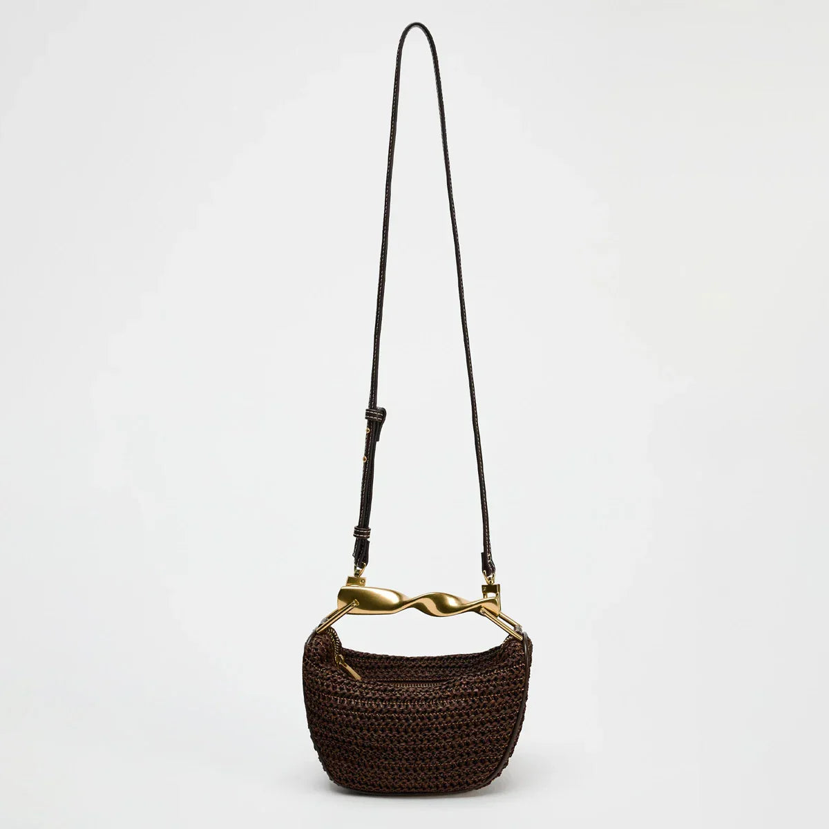 Elegant Håndtaske Flettet Design Brun Metalhank — Image 2