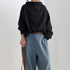 Elegant Oversize Bluse til Kvinder Sort Polyester Løs Pasform — Image 5