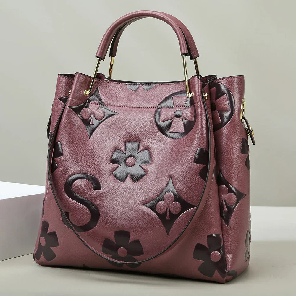 Elegant Kvinders Læder Håndtaske Sort Blomstermønster Stor Kapacitet — Image 7