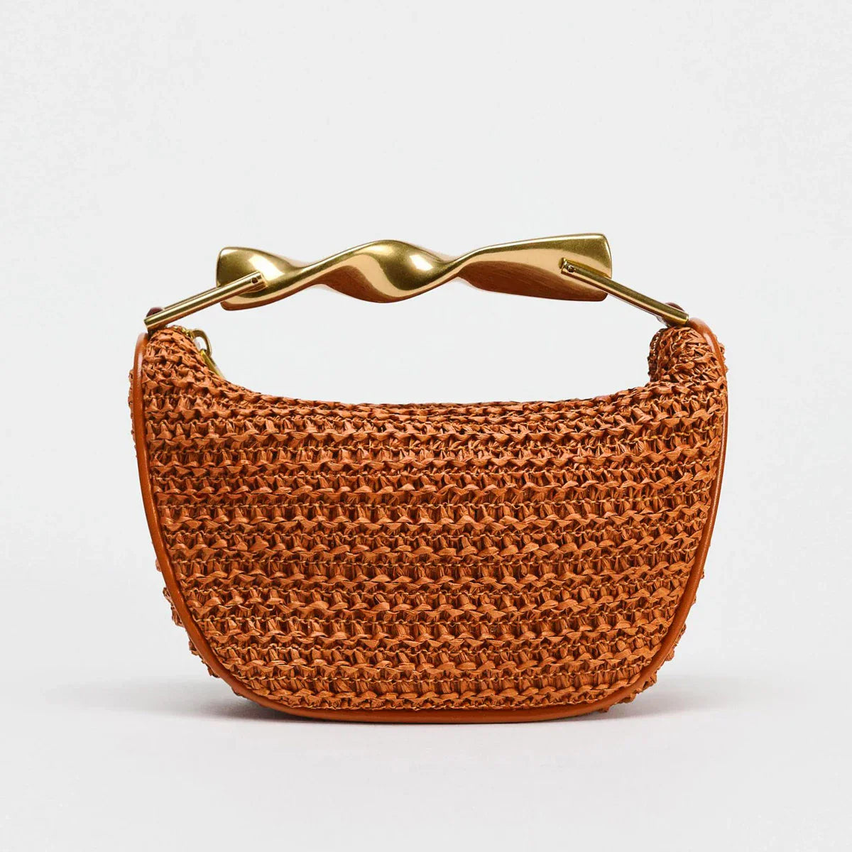 Elegant Håndtaske Flettet Design Brun Metalhank — Image 6