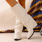 Elegant Women Knee-High Boots Faux Suede Black Brown White Stylish Fashion Footwear — Image 3