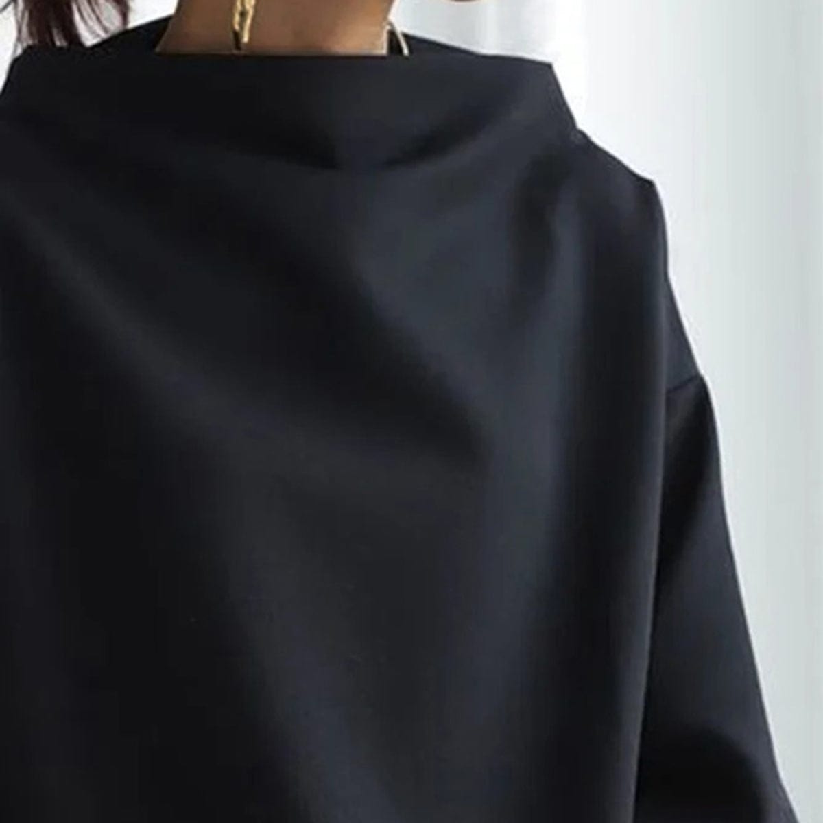 Elegant Oversize Bluse til Kvinder Sort Polyester Løs Pasform — Image 3