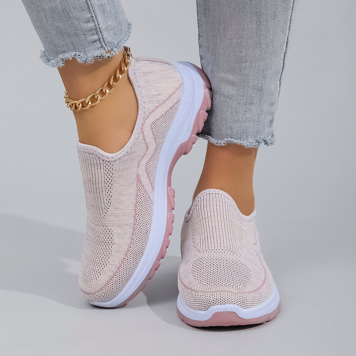 Fashion Dame Slip-On Sneakers Strikket Åndbar Lilla — Image 2