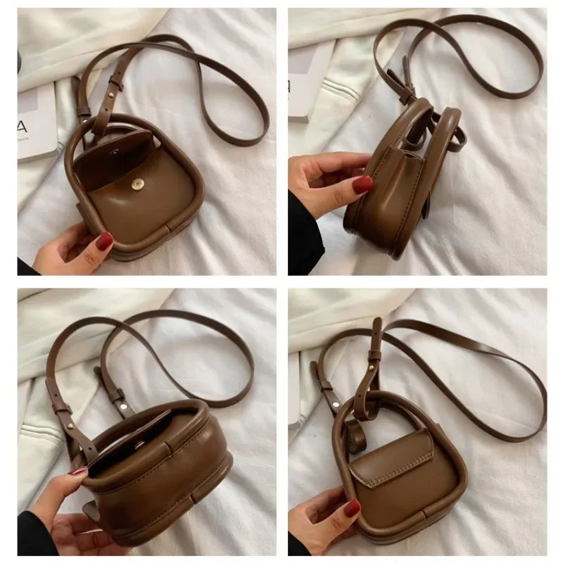 Stilfuld Kvinde Mini Crossbody Taske i Brun PU Læder med Justerbar Rem — Image 9