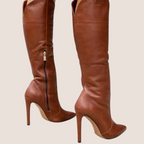 Brand Stiletto Knæhøje Støvler Læder Lynlås Dame Elegant Højhælede Sko — Image 5