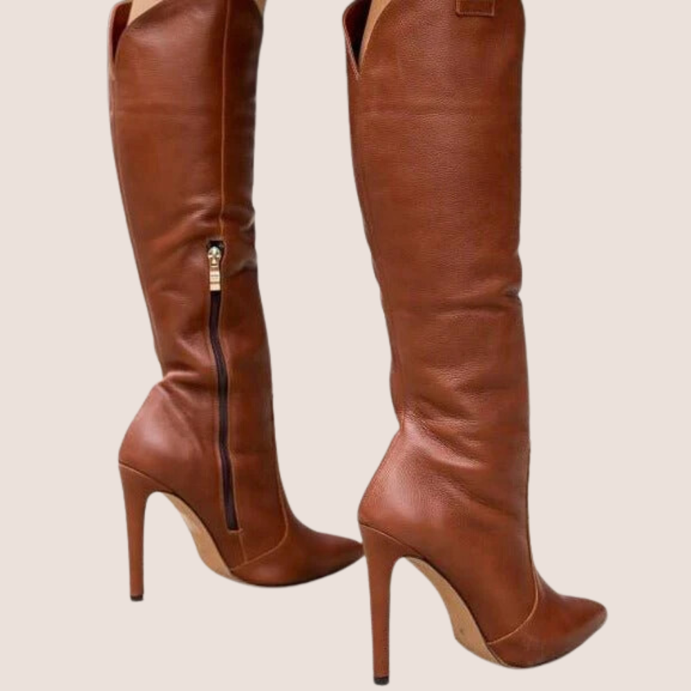 Brand Stiletto Knæhøje Støvler Læder Lynlås Dame Elegant Højhælede Sko — Image 5