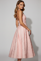 Women’s Midi Dress with Halter Neckline and Fitted Bodice