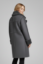 Women Long Coat with Lapel Collar and Buttons