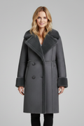 Women Long Coat with Lapel Collar and Buttons