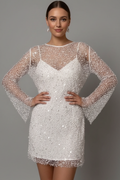 Women Mini Dress with Mesh Overlay and Sleeveless Underlayer
