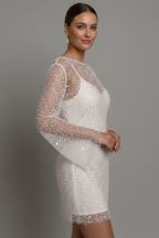 Women Mini Dress with Mesh Overlay and Sleeveless Underlayer