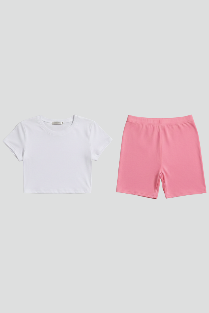 Women Set with Cropped Top and High Waist Shorts