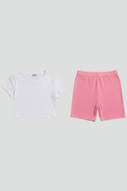 Women Set with Cropped Top and High Waist Shorts