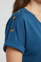 Women T-Shirt with V Neckline and Rolled Sleeves