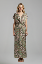 Women’s Ankle-Length Dress with V Neckline and Knotted Detail