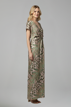 Women’s Ankle-Length Dress with V Neckline and Knotted Detail