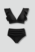 Women’s Bikini Set with Ruffle Sleeves and High Waist