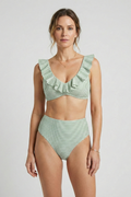 Women’s Bikini Set with Ruffle Trim and Stripe Pattern
