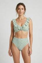 Women’s Bikini Set with Ruffle Trim and Stripe Pattern