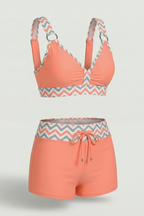 Women’s Bikini Set with Striped Top and Drawstring Shorts