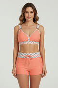 Women’s Bikini Set with Striped Top and Drawstring Shorts