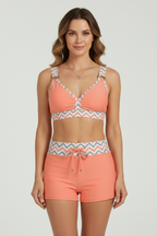 Women’s Bikini Set with Striped Top and Drawstring Shorts