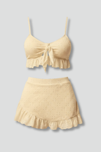 Women’s Bikini Set with Tie Top and High Waist Skirt