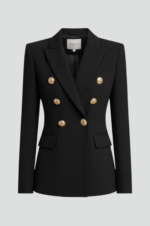 Eksklusiv Dobbeltradet Blazer med Guldknapper i Sort - Klassisk Design — Main Image