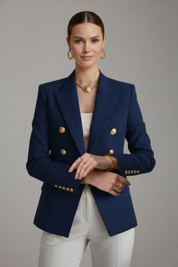 Eksklusiv Dobbeltradet Blazer med Guldknapper i Sort - Klassisk Design — Image 9