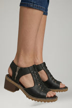 Women's Block Heel Sandals with Zip Closure and Cushioned Insole
