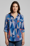 Women’s Blouse with Button Closure and Geometric Print