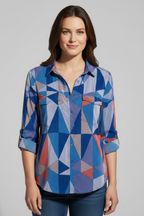 Women’s Blouse with Button Closure and Geometric Print