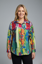 Women’s Blouse with Button Closure and Geometric Print