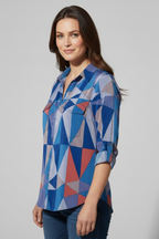 Women’s Blouse with Button Closure and Geometric Print