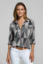 Women’s Blouse with Button Closure and Geometric Print