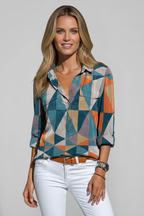 Women’s Blouse with Button Closure and Geometric Print