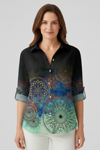 Women’s Blouse with Button Closure and Mandala Print