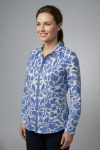 Women’s Blouse with Button Closure and Printed Surface