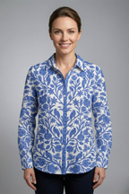 Women’s Blouse with Button Closure and Printed Surface