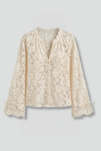 Women’s Blouse with Lace Surface and Flared Sleeves