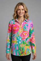 Women’s Blouse with Patterned Surface and Button Closure