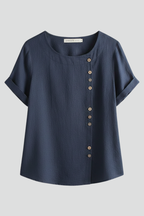 Women’s Blouse with Round Neckline and Button Detail