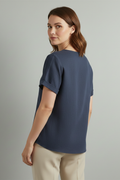 Women’s Blouse with Round Neckline and Button Detail