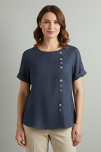 Women’s Blouse with Round Neckline and Button Detail