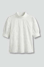 Women’s Blouse with Stand Collar and Short Sleeves
