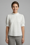 Women’s Blouse with Stand Collar and Short Sleeves