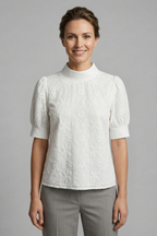 Women’s Blouse with Stand Collar and Short Sleeves