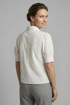 Women’s Blouse with Stand Collar and Short Sleeves